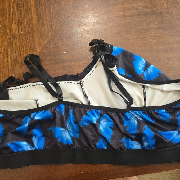 Women's Plus 4X Blue and Black Butterfly Bralette - Picture 2 of 5